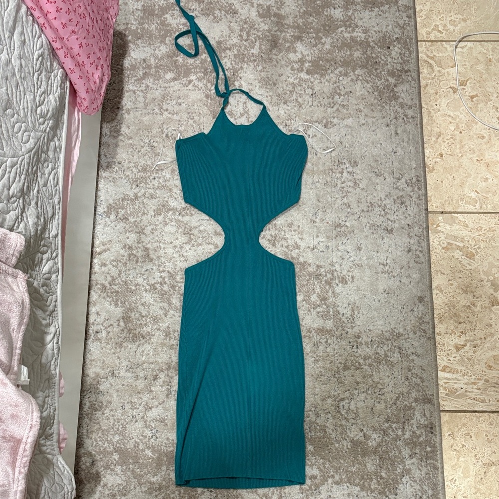 Princess Polly Teal Cutout Halter Mini Dress